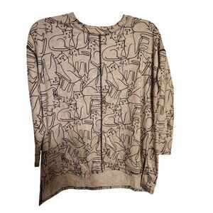 Jess & Jane XL Cat Kitten Sweatshirt Shirt, Gray Brown, 3/4 Sleeve Pullover